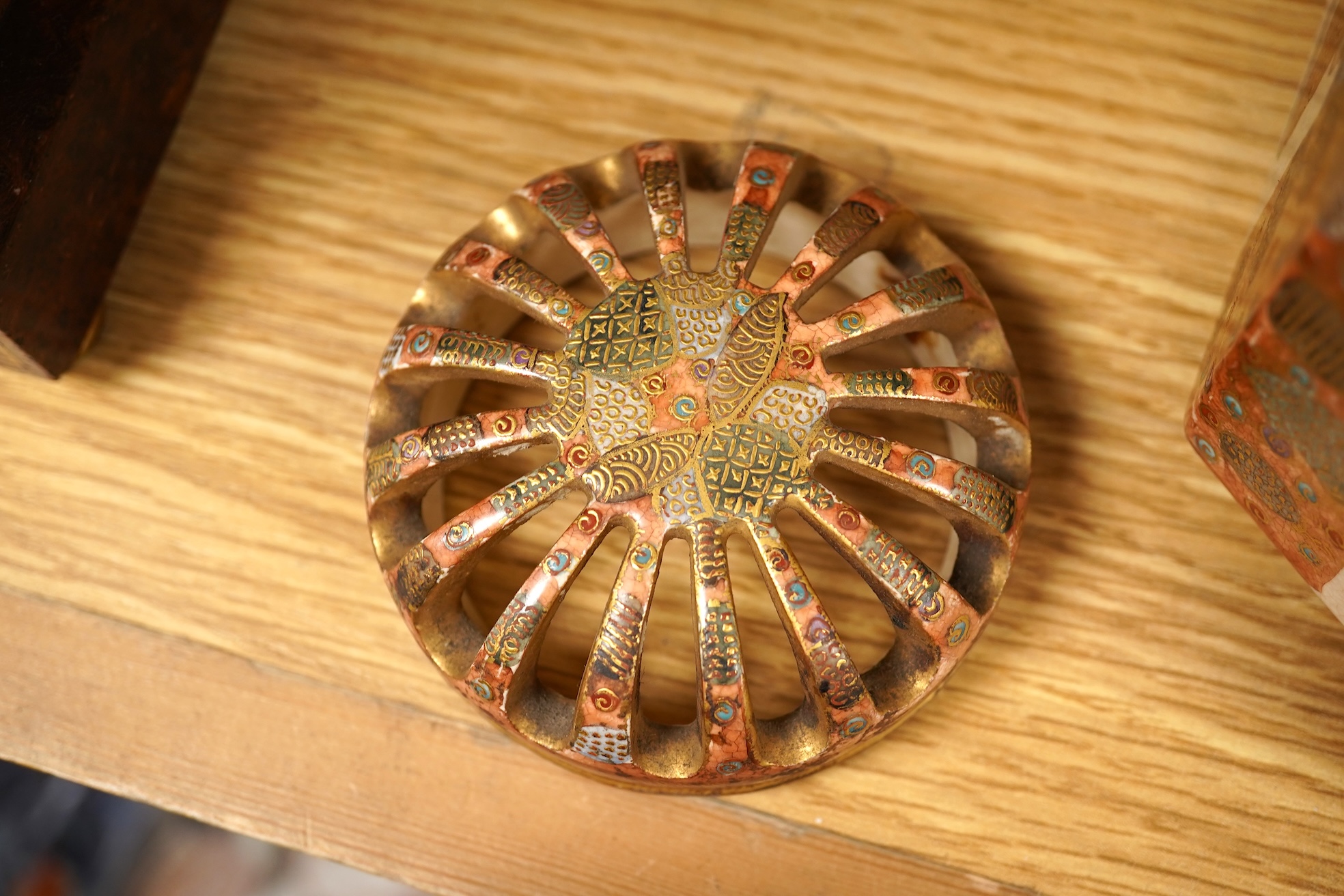 A Japanese Satsuma koro and cover, signed, 12cm